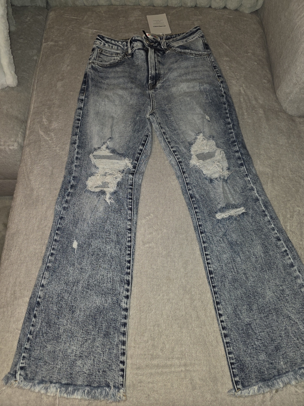 Risen Distressed Light Blue Flare Jeans